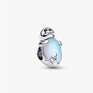 Authentic Pandora Silver Seal Charm with Iridescent Blue Stone